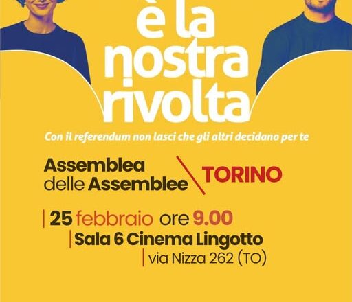 REFERENDUM – Martedì 25 febbraio al Lingotto l’Assemblea delle Assemblee